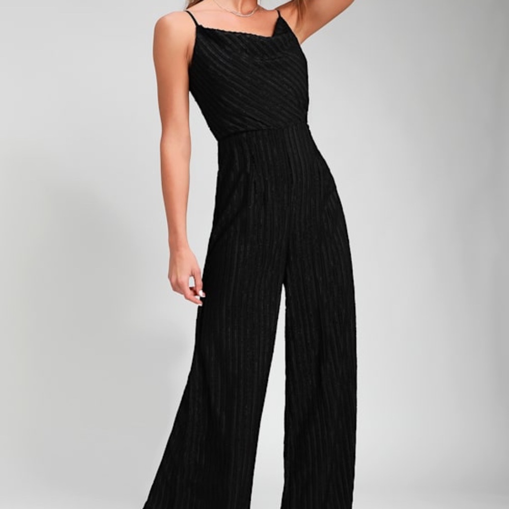 Lulus Roxas Black Striped Wide-leg Jumpsuit - Size S